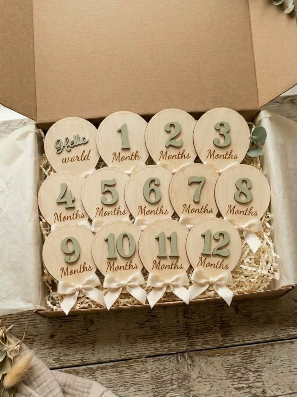 Baby Milestone Balloon Set | Hello World + 1–12 Months | Baby Shower Gift